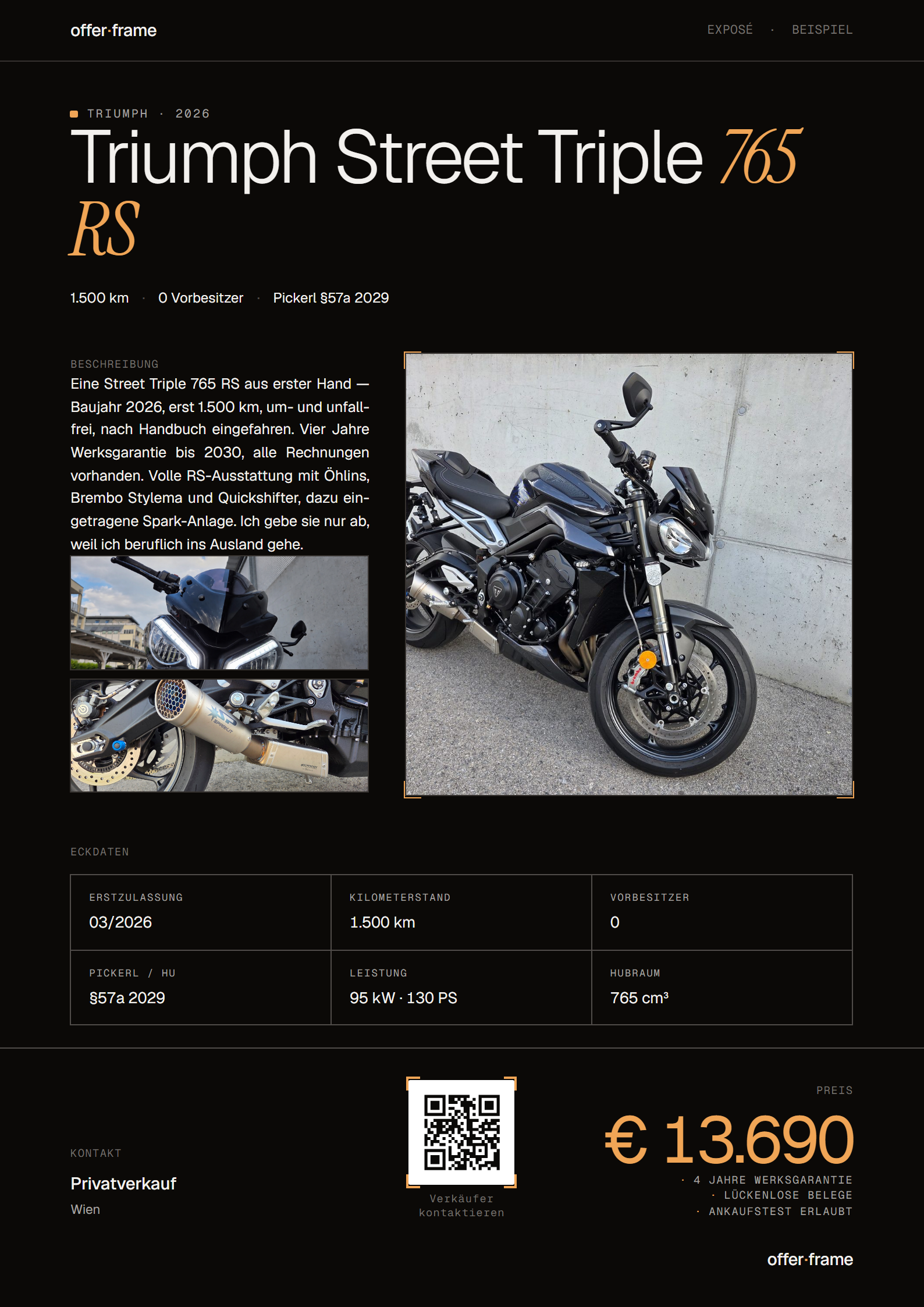 Exposé von offer·frame: Triumph Street Triple 765 RS, € 13.690